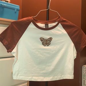 Brown and white butterfly T-shirt